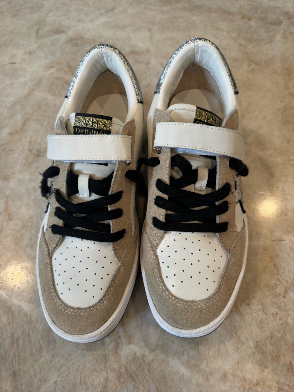 Vintage Havana White and Tan Girls' Sneaker with Black Laces